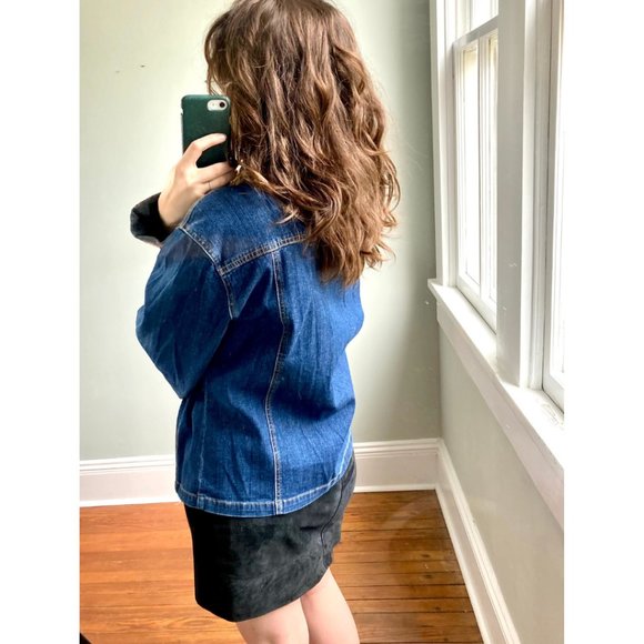 Vintage Y2K 90s Denim April Cornell Faux Fur Pink Floral Trim Jean Jacket L - Picture 7 of 11